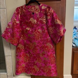 Vibrant Pink and Gold Floral Dress